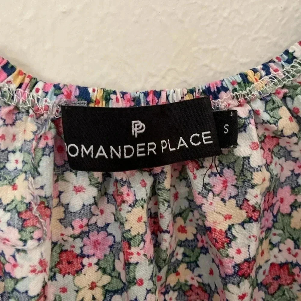 Pomander Place Floral Square Neck Blouse Pink Green Puff Sleeve Top Small - Picture 4 of 6